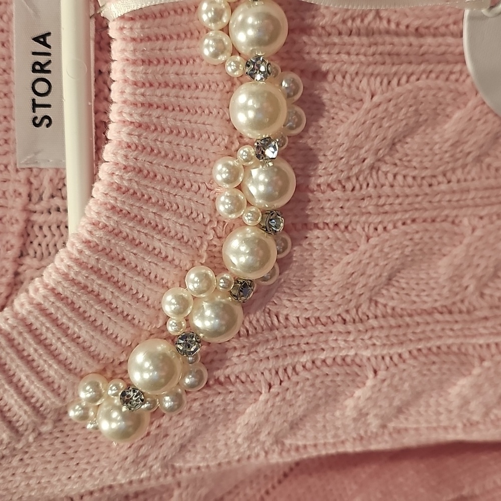 NWT Pearls on Pink Cable Crop Sweater L - Picture 4 of 6